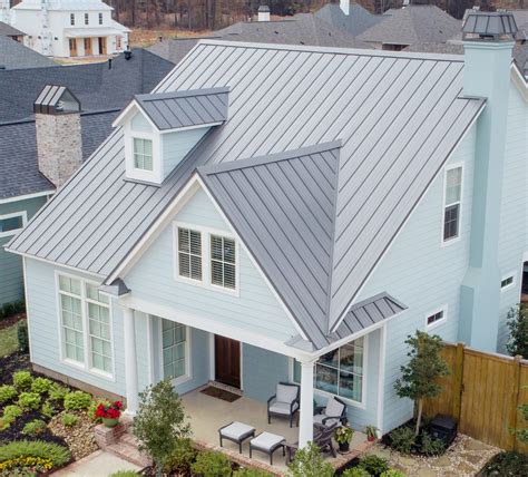 light grey metal roof on white house|white standing seam metal roof.